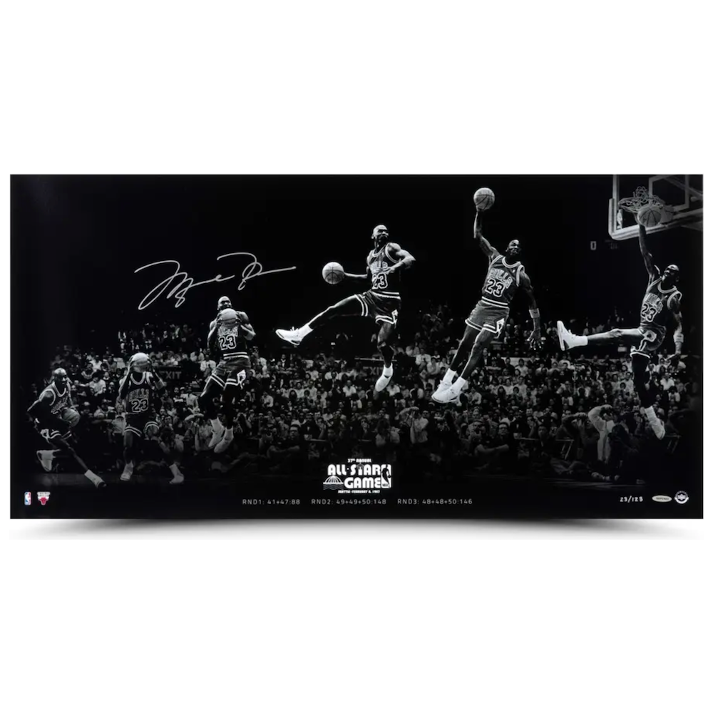 MICHAEL JORDAN Autographed "Kiss The Rim 180" 36" x 18" Photograph UDA LE 123