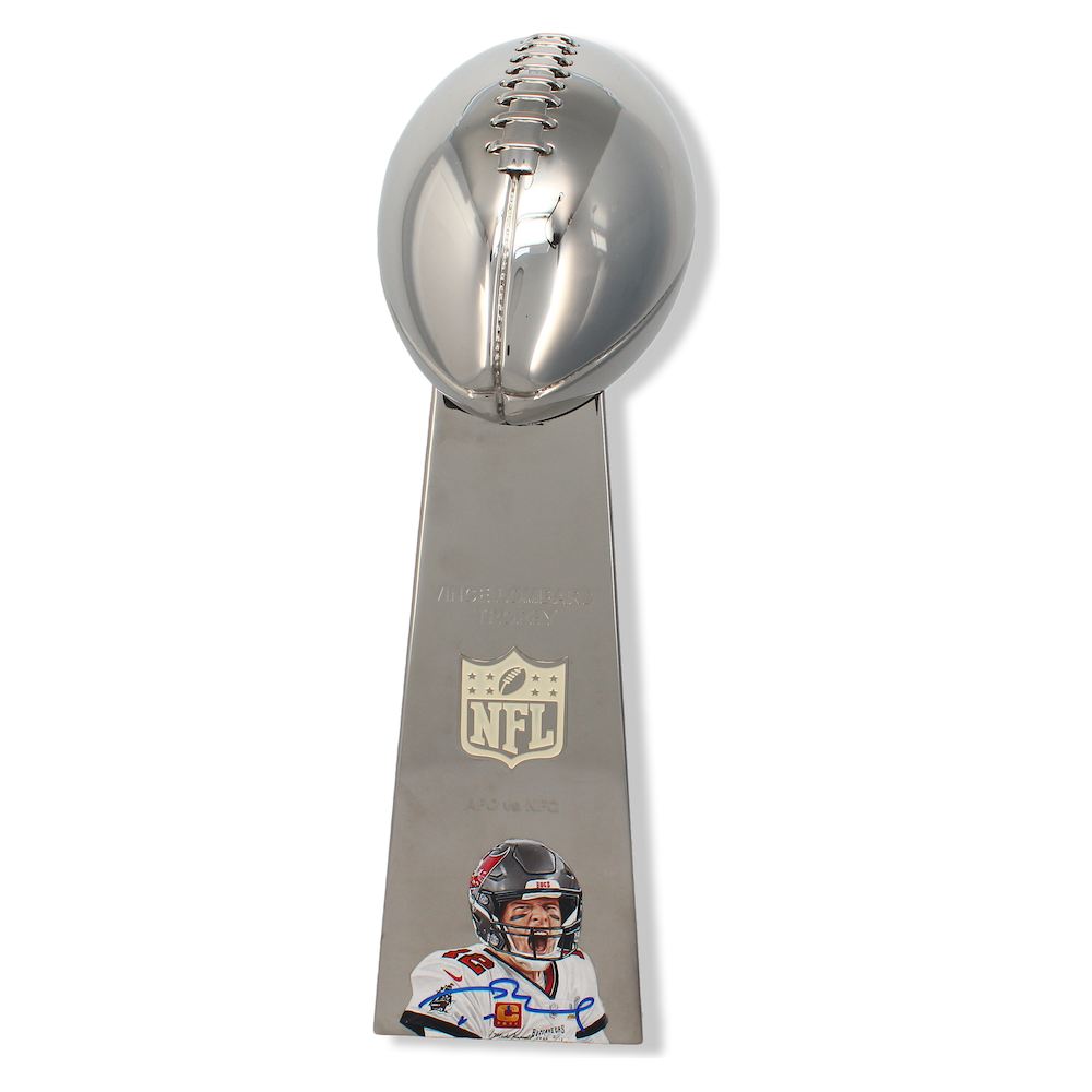 Tom Brady Autographed Buccaneers Painted Lombardi Trophy Beckett LE 12