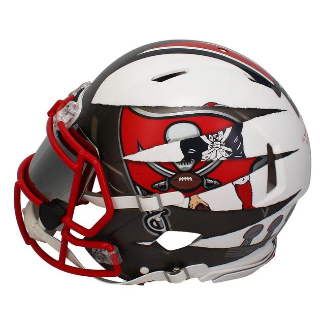 Tom Brady Autographed "Lets Go" Bucs / Patriots Ripped Speed Helmet Beckett LE