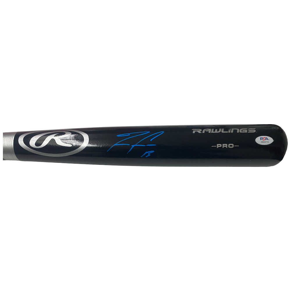 Ronald Acuna Autographed Atlanta Braves Rawlings Pro Black Bat PSA