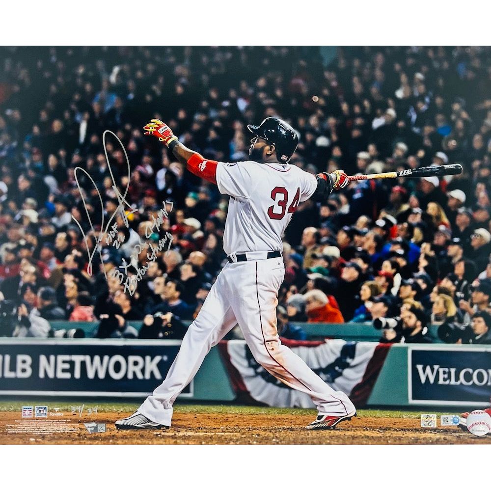 DAVID ORTIZ Autographed Boston Red Sox "3x WS Champs, HOF 22" 16" x 20" Photo FANATICS LE 34/34