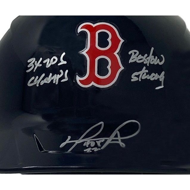 DAVID ORTIZ Autographed "HOF 22, 3x WS Champs" Batting Helmet FANATICS LE 22/34