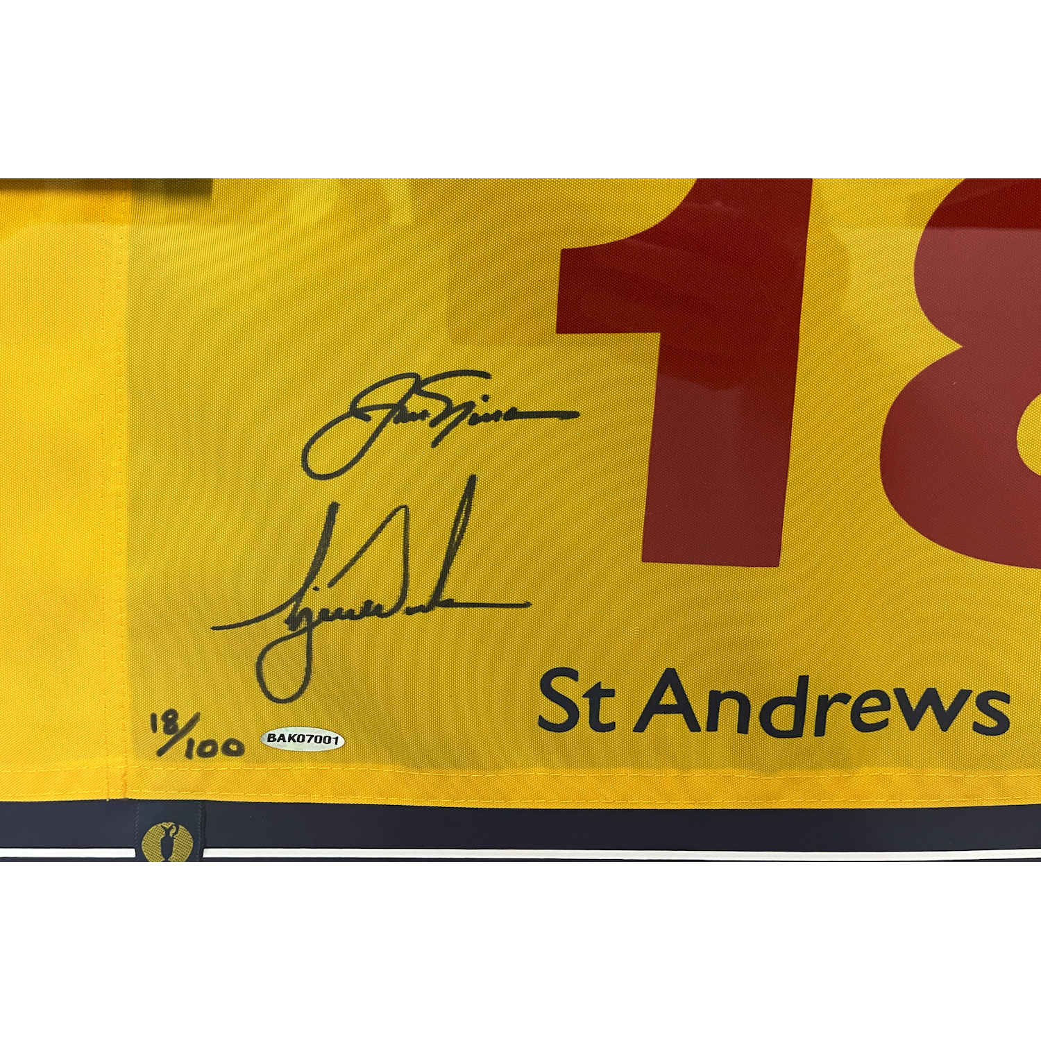 Tiger Woods / Jack Nicklaus Autographed Framed 2005 British Open Flag UDA LE 100