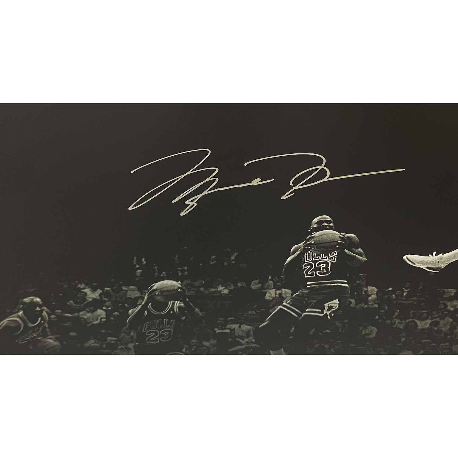 Michael Jordan Autographed "Kiss Rim 180" 36" x 18" Framed Photo UDA LE 1/123