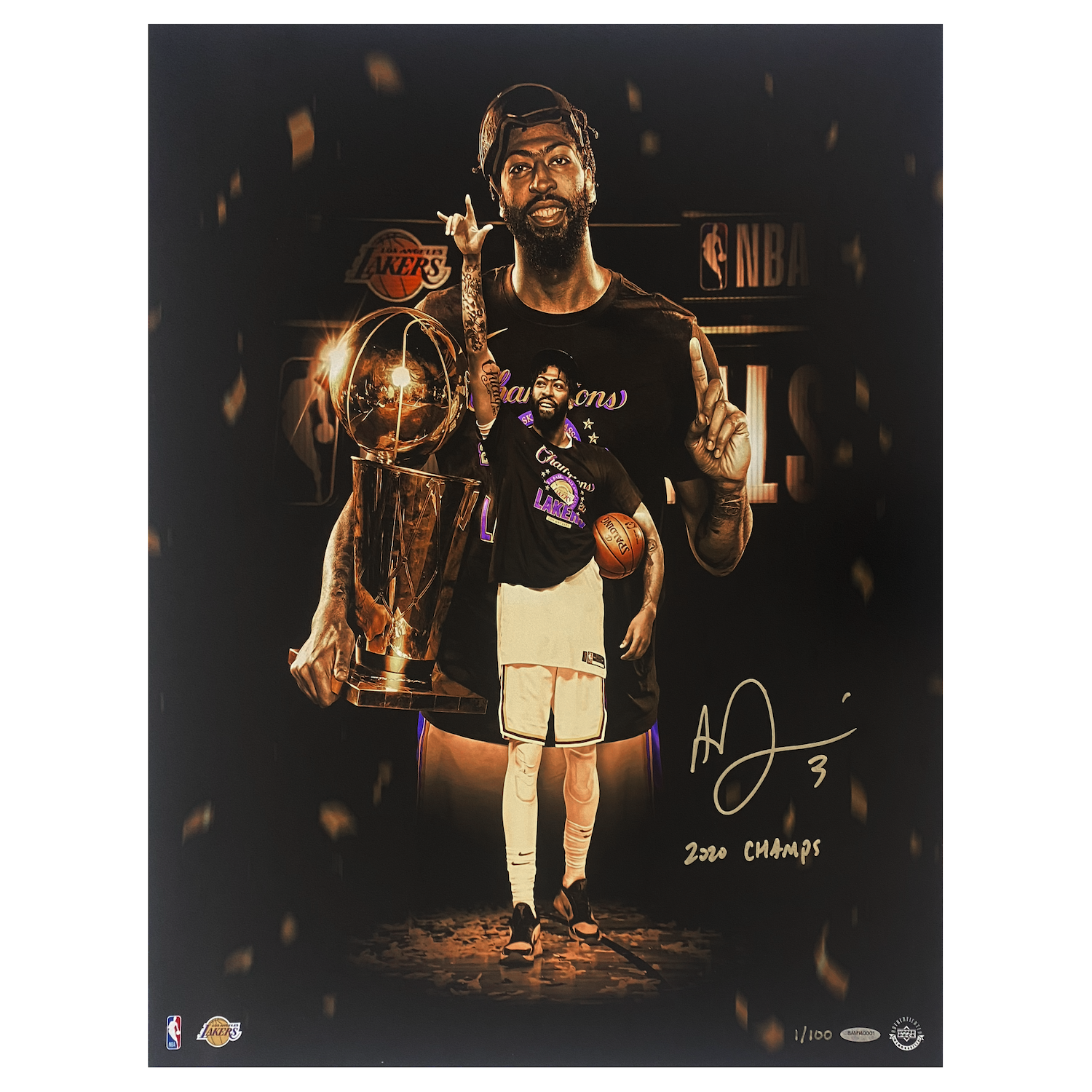 Anthony Davis Autographed Lakers "2020 Champs" 20" x 24" Photograph UDA LE 1/100