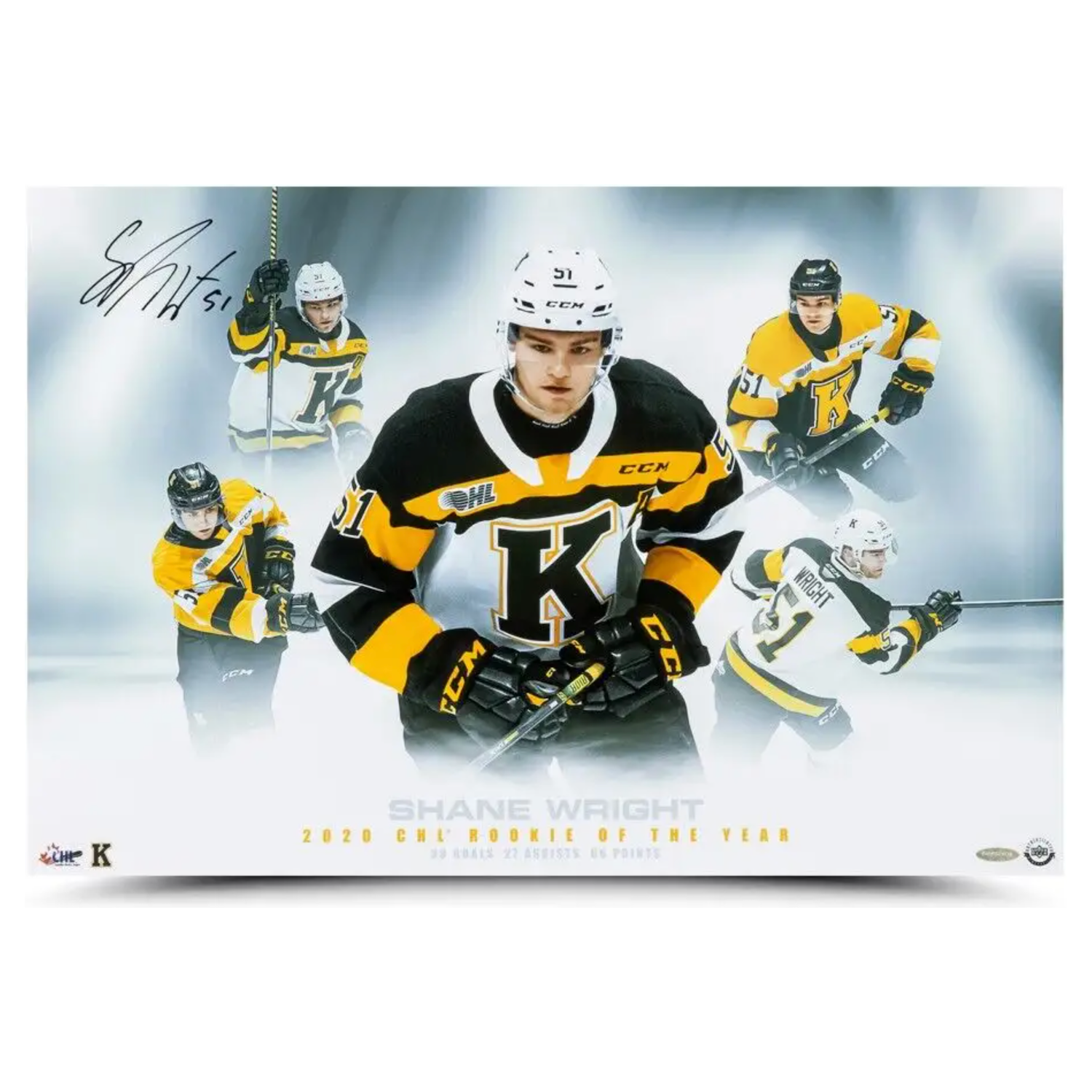 Shane Wright Autographed Kingston "2020 CHL ROY" 16" x 24" Photograph UDA