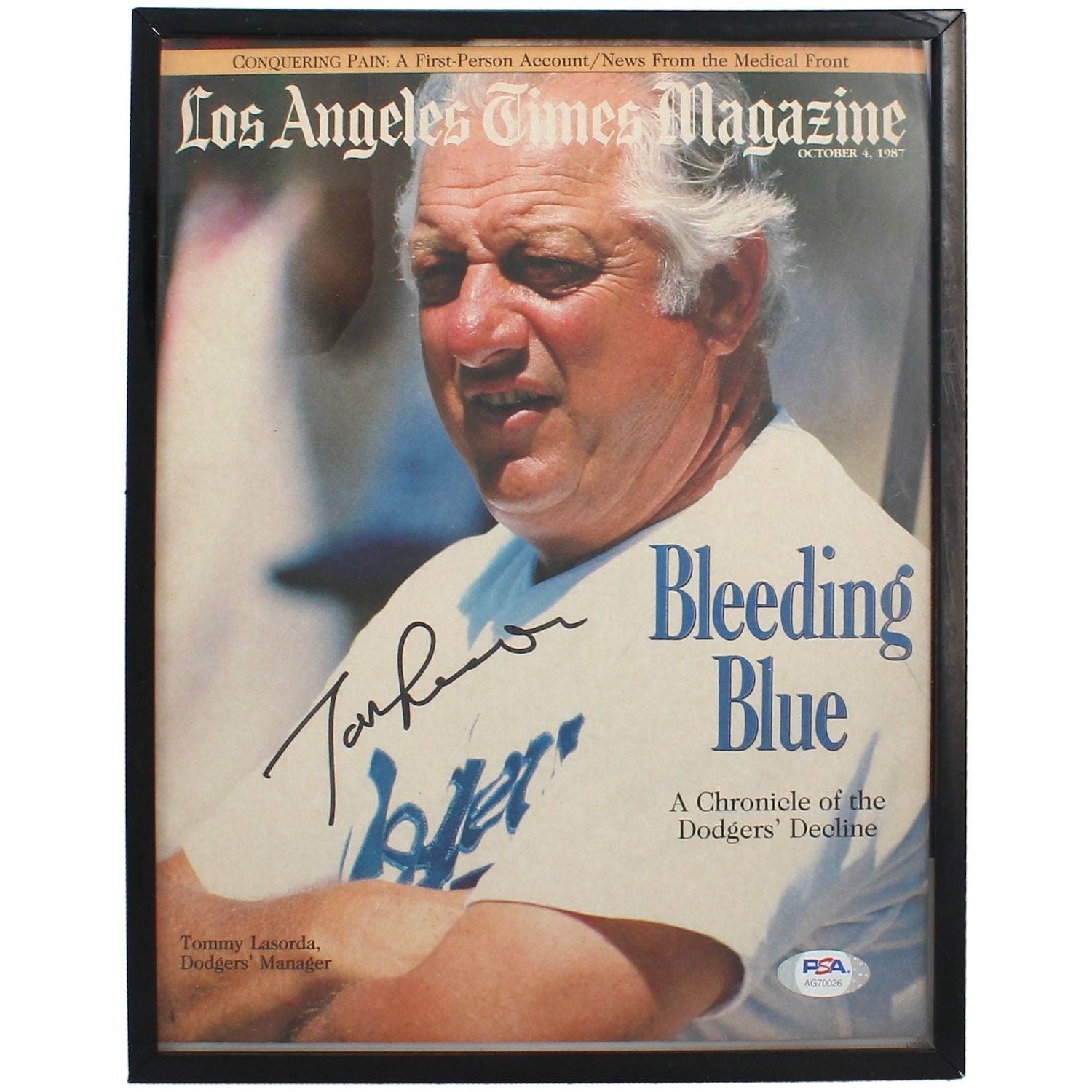 Tommy Lasorda Autographed Dodgers 10/4/87 LA Times Framed Magazine PSA/DNA