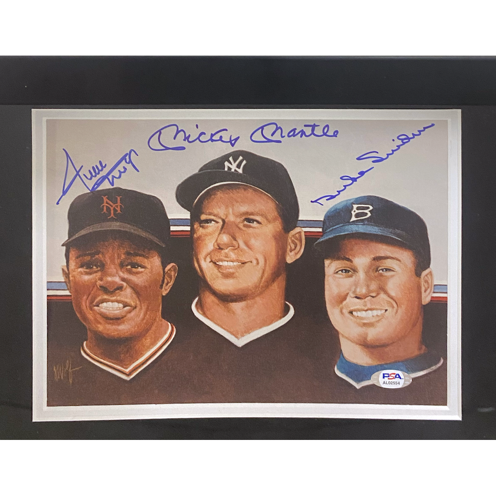 Mickey Mantle, Willie Mays & Duke Snyder Auto Baseball / Photo Display PSA/DNA