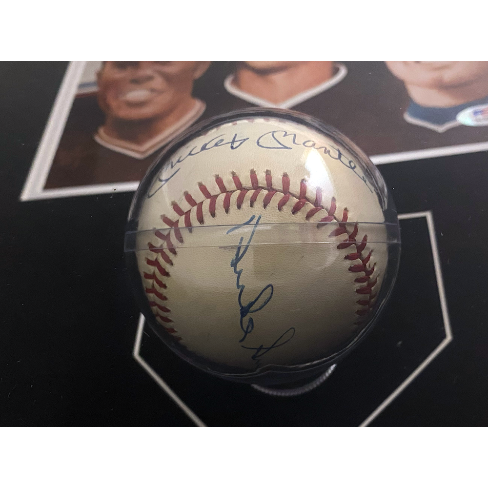 Mickey Mantle, Willie Mays & Duke Snyder Auto Baseball / Photo Display PSA/DNA