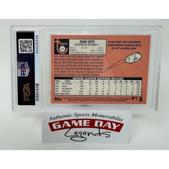 Juan Soto Washington Nationals 2018 Topps Heritage #502 Nationals RC Rookie Card PSA Gem Mint 10
