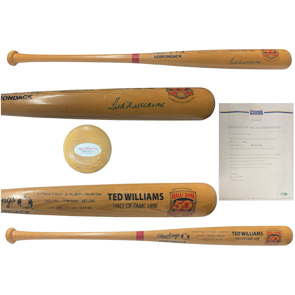 Ted Williams Autographed Career Stat Engraved Adirondack Bat JSA