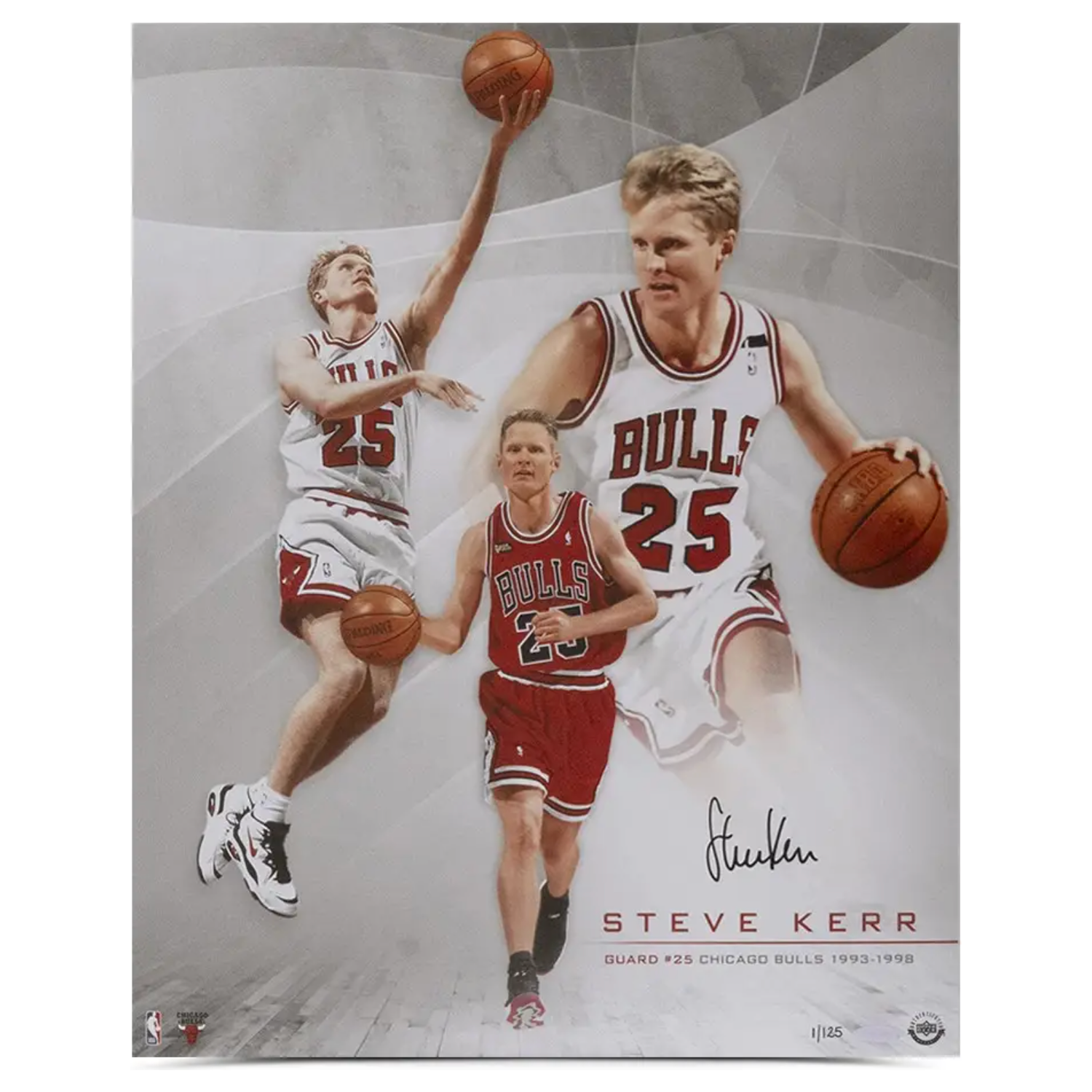 Steve Kerr Autographed "Bulls Collage" Bulls 16" x 20" Photograph UDA LE 125