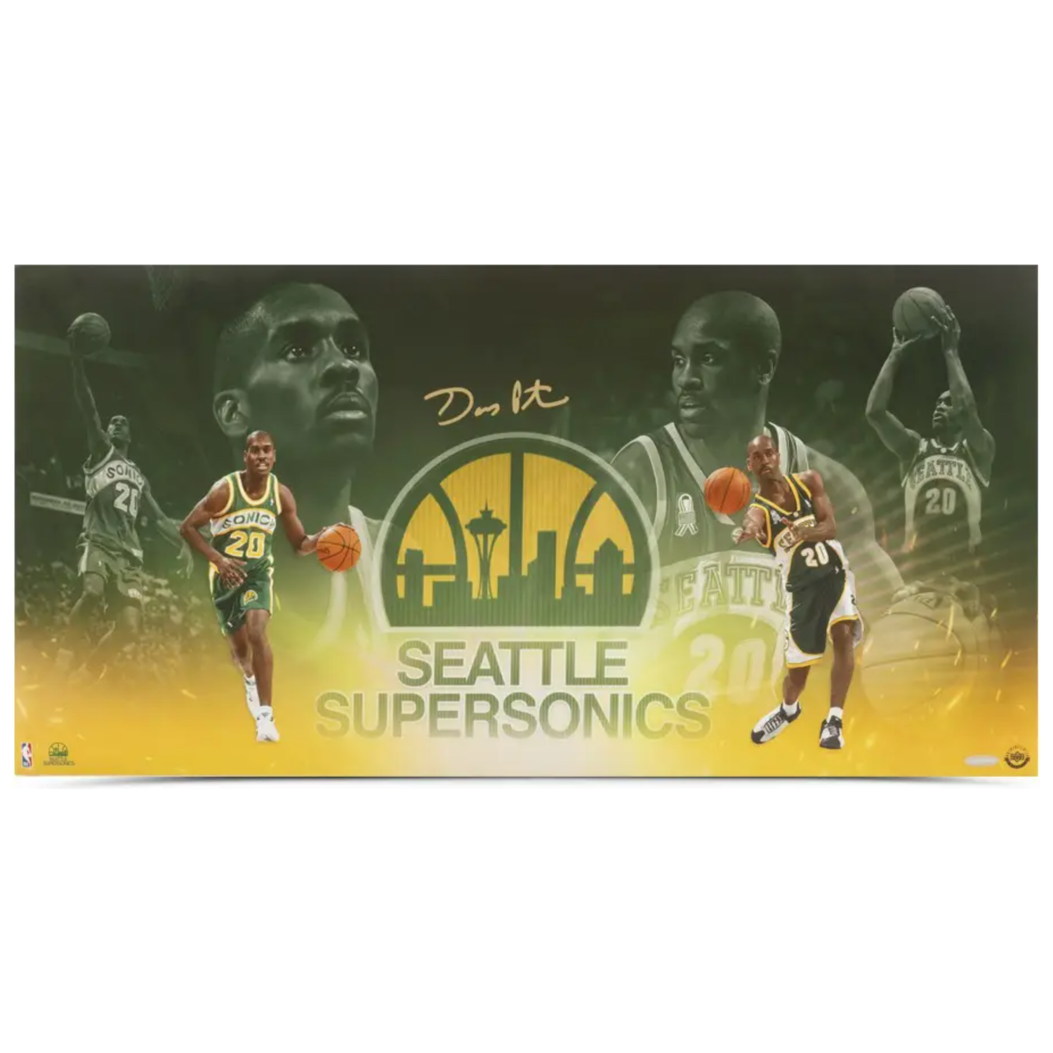 Gary Payton Autographed Seattle Supersonics 30" x 15" Photo UDA
