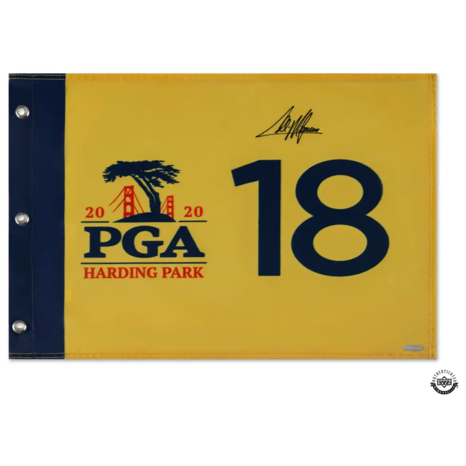 Collin Morikawa Autographed 2020 PGA Championship Yellow Pin Flag UDA