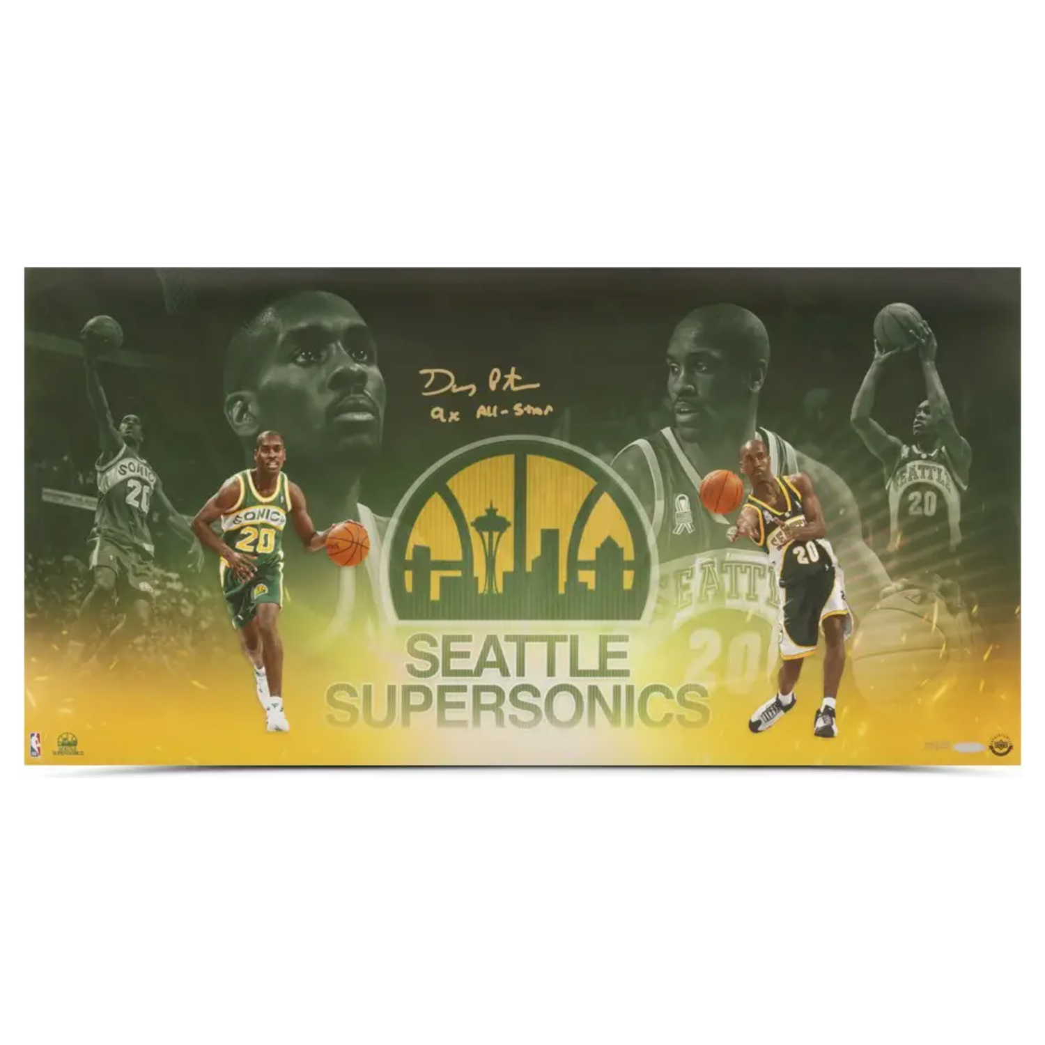 Gary Payton Autographed "9x All Star" Supersonics 30" x 15" Photo UDA LE 25