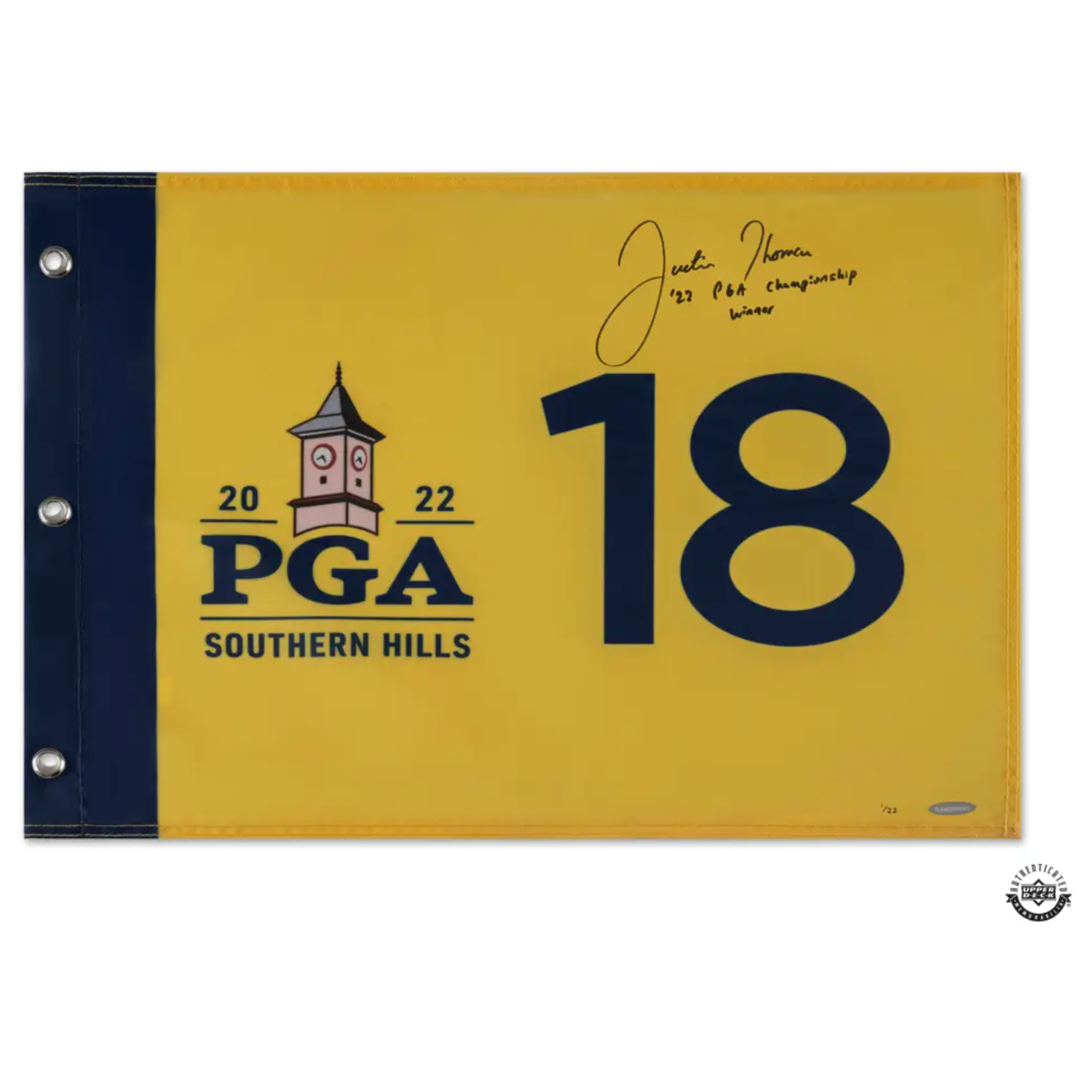 Justin Thomas Autographed "2022 PGA Champion" Official Pin Flag UDA LE 22