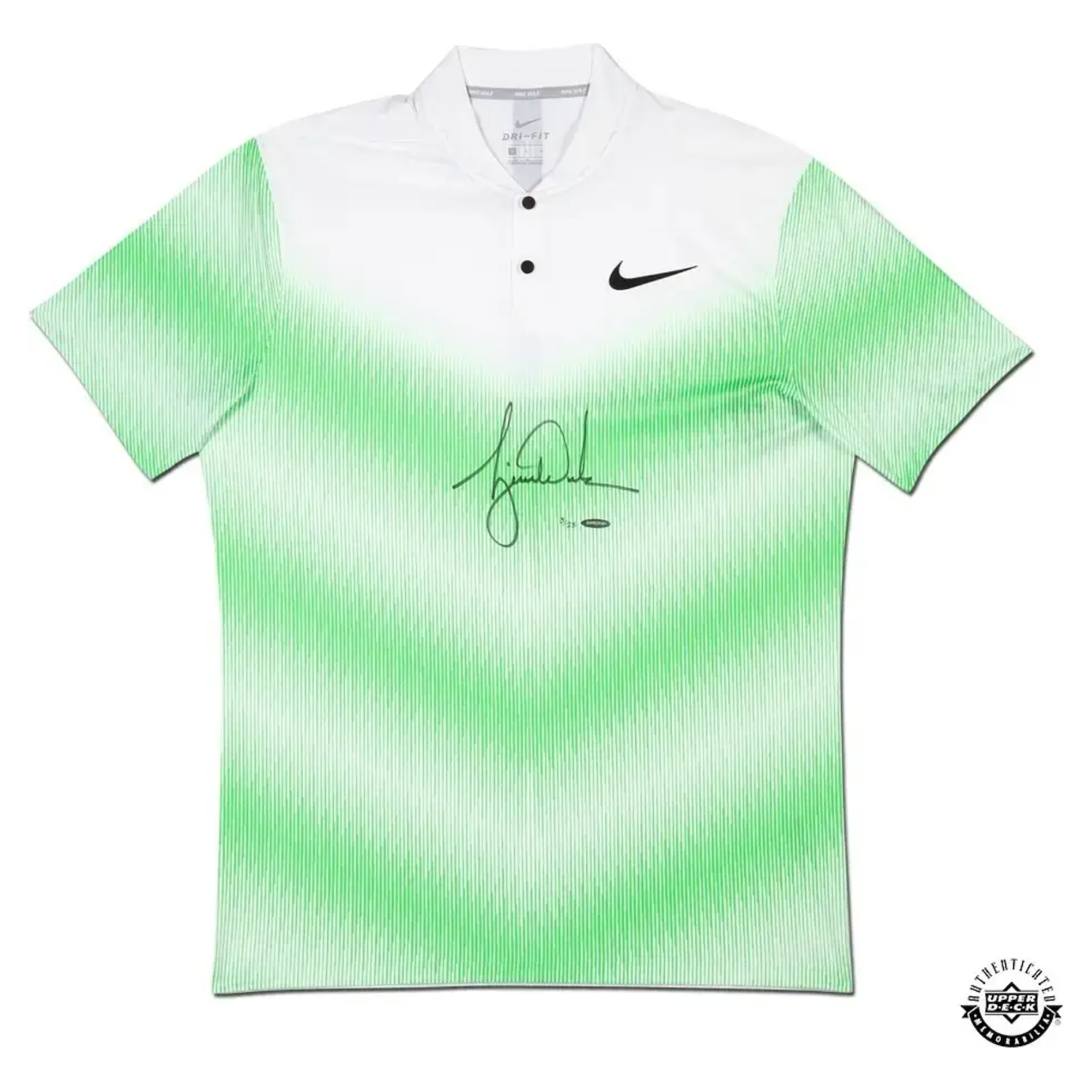 Tiger Woods Autographed Nike Green Stripe Pattern Polo Shirt UDA LE 25