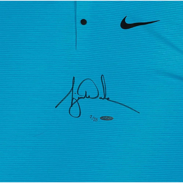 Tiger Woods Autographed Nike Blue Fury Polo Shirt UDA LE 25