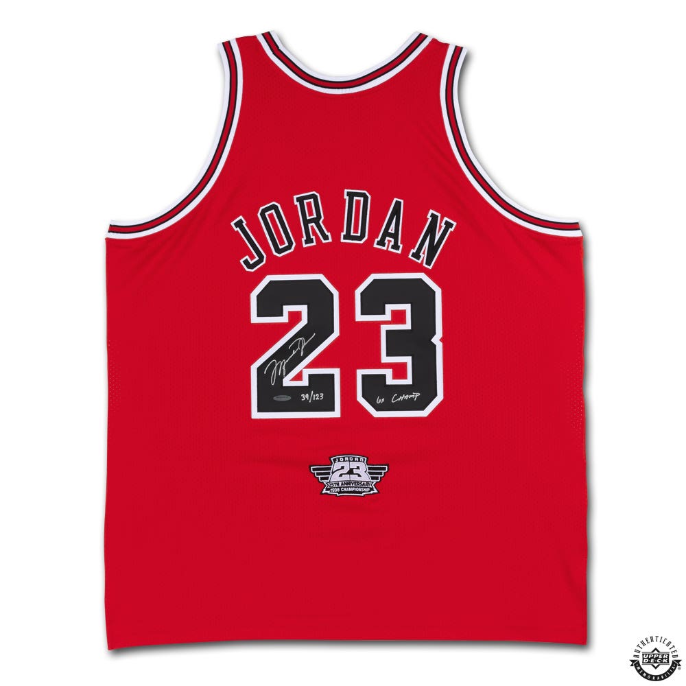 Michael Jordan Autographed & Inscribed “6X CHAMP” 1997-98 Chicago Bulls Red Mitchell & Ness Authentic Jersey LE 123 UDA