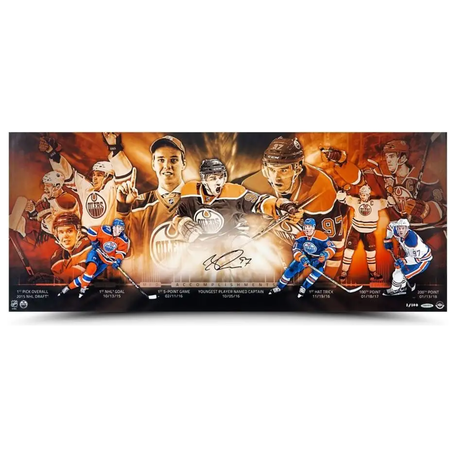 Connor McDavid Autographed "Accomplishments" 36" x 15" Photo UDA LE 100