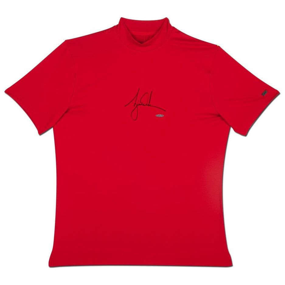 Tiger Woods Autographed Nike Red Vapor Dry Mock Turtleneck Shirt UDA
