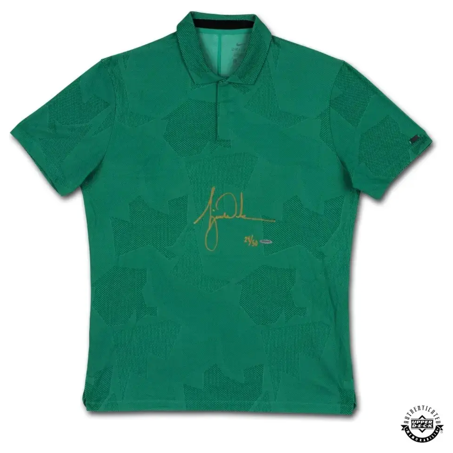 Tiger Woods Autographed 2020 TW Nike Dri-Fit Green Camo Polo Shirt UDA LE 50