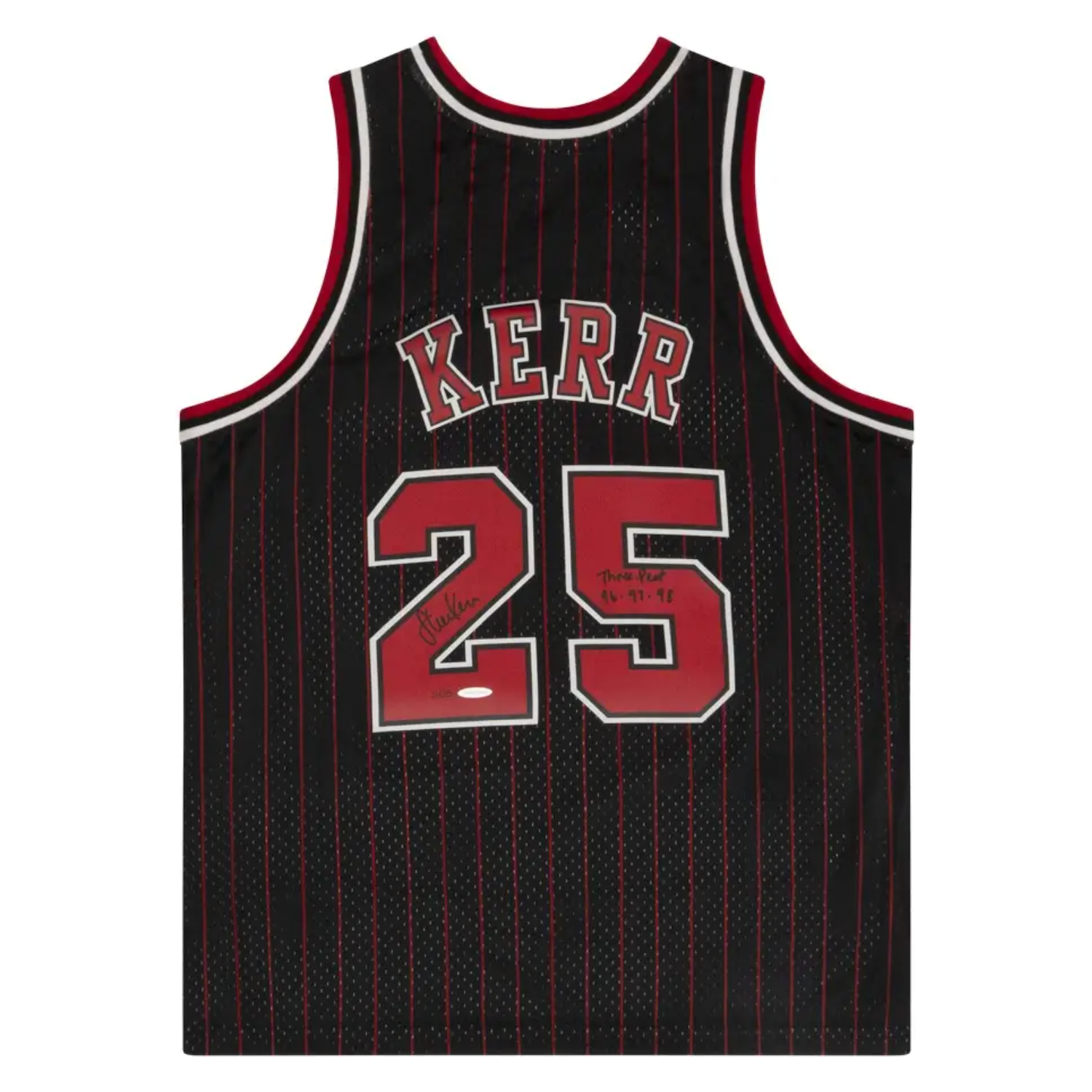 Steve Kerr Autographed Chicago Bulls "Three Peat 96, 97, 98" Pinstripe Jersey UDA LE 25