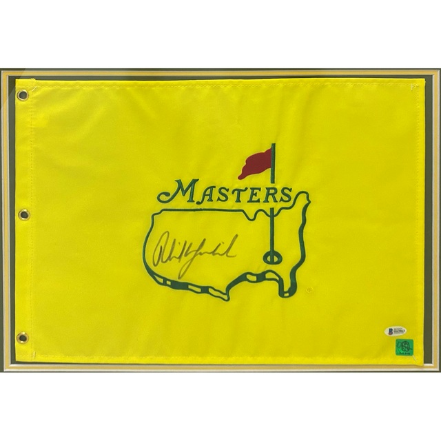 Phil Mickelson Autographed Masters Flag Custom 37" x 28" Framed Display w/ Photos Beckett