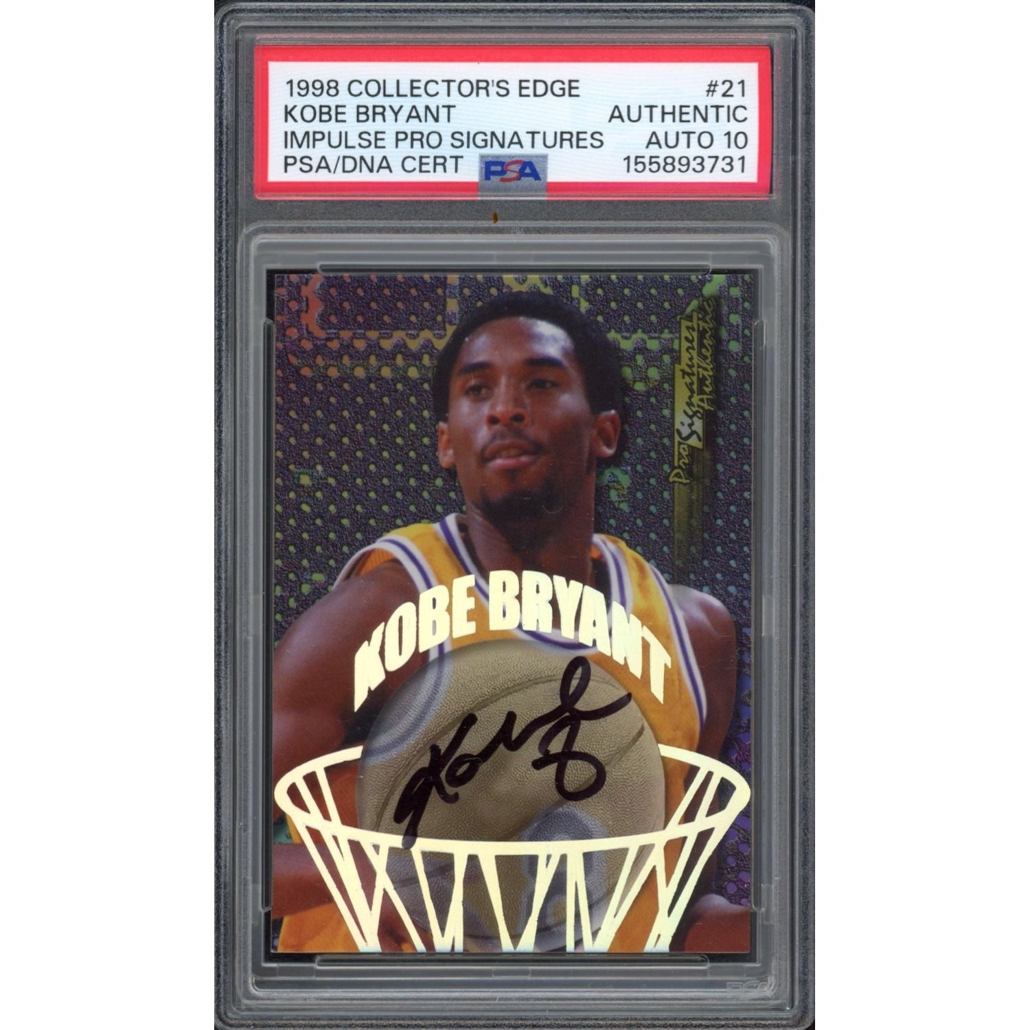 Kobe Bryant 1998 Collector's Edge Impulse Pro Signatures Card #21 PSA Auto 10