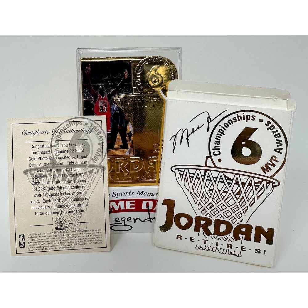 Michael Jordan Upper Deck 22Kt. Gold Leaf Bulls Photo Card - Retirement Ed. LE