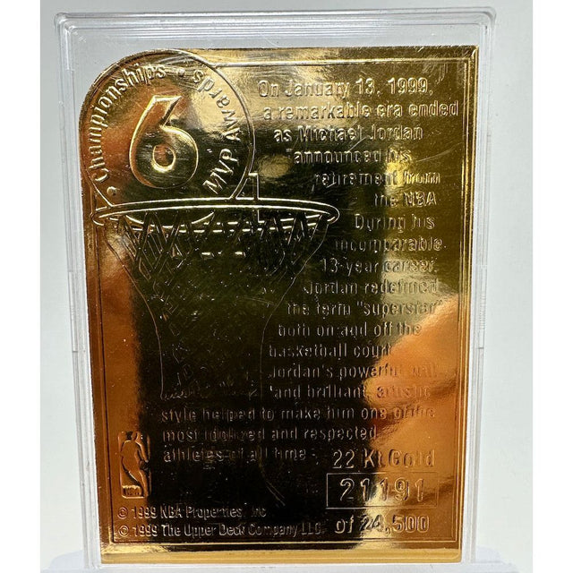 Michael Jordan Upper Deck 22Kt. Gold Leaf Bulls Photo Card - Retirement Ed. LE
