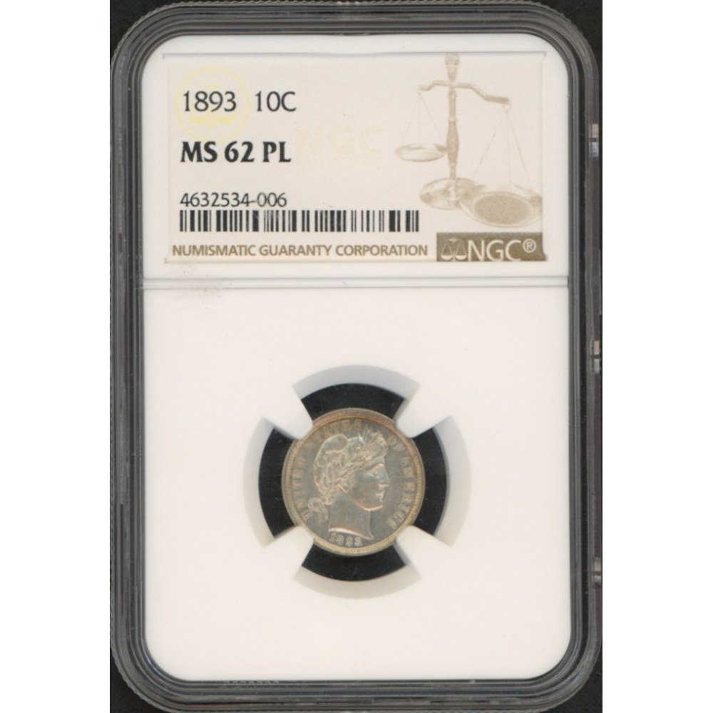 1893 Barber Dime (NGC MS 62 PL) - Collector's Coin