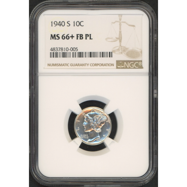 1940-S 10¢ Mercury Silver Dime (NGC MS 66+ FB PL) - Collector's Coin