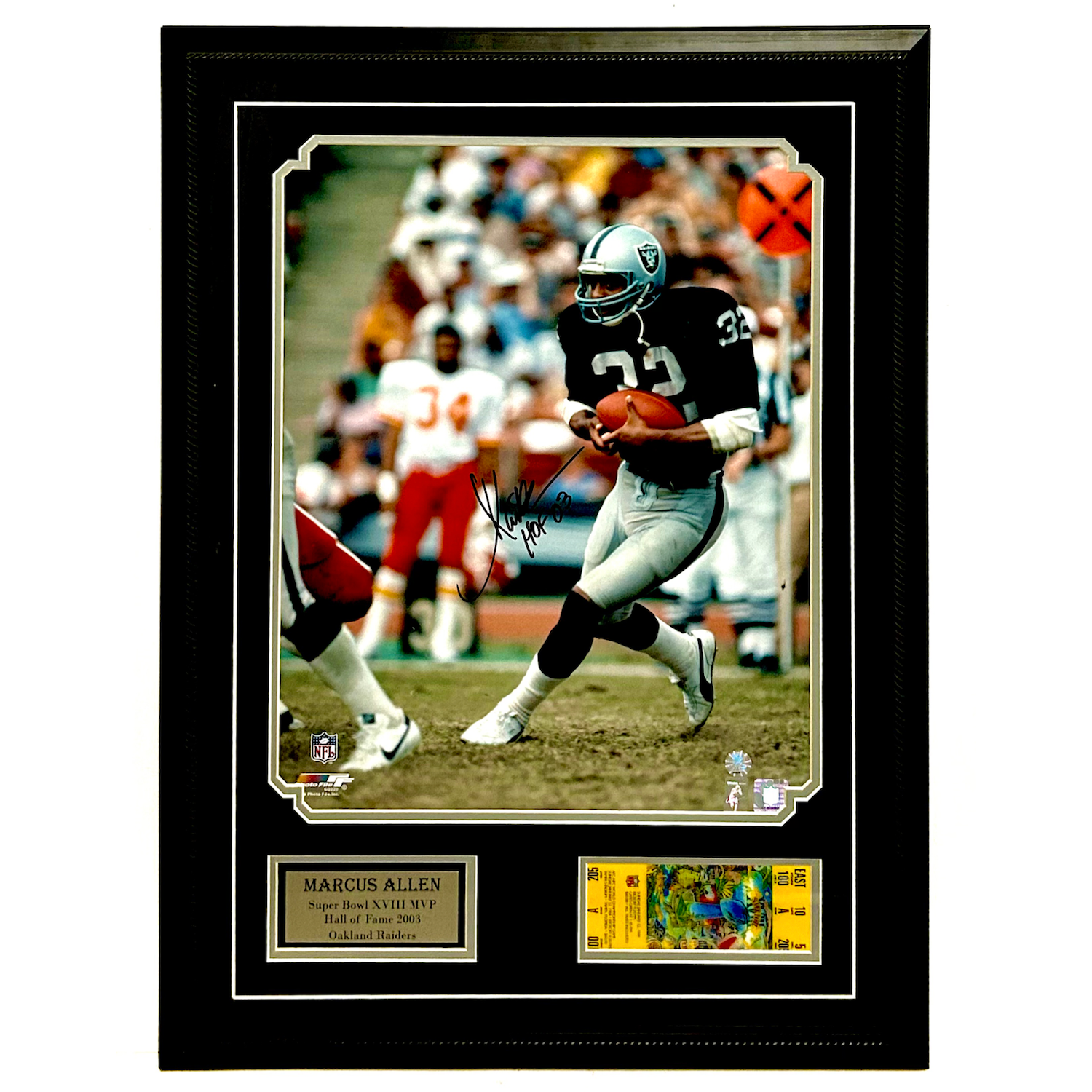 Marcus Allen Autographed Raiders 20" x 24" Framed 16" x 20" Photo with Ticket Allen Holo