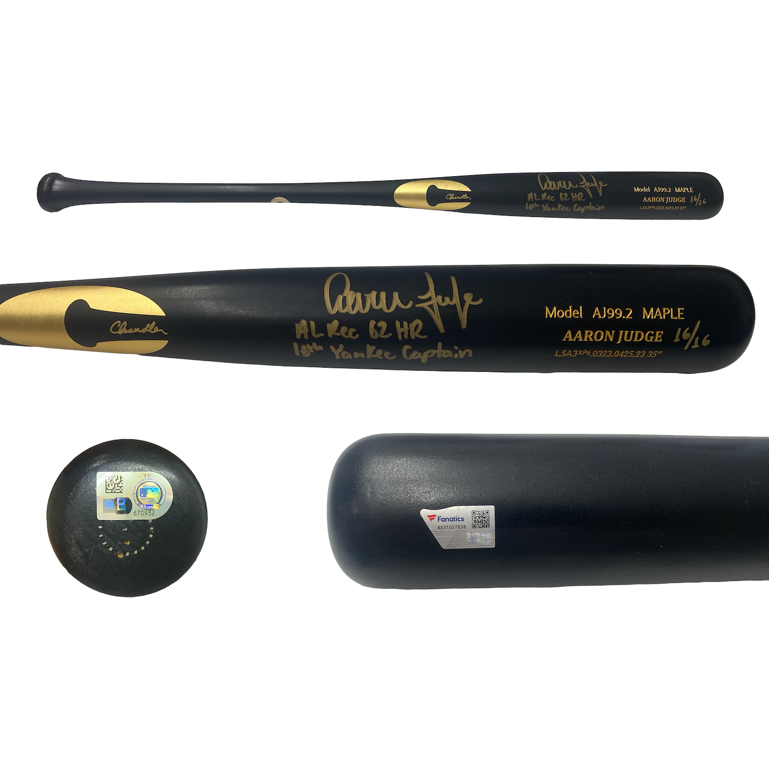 Aaron Judge Autographed "16th Yankee Captain" Game Model Bat Fanatics LE 16/16