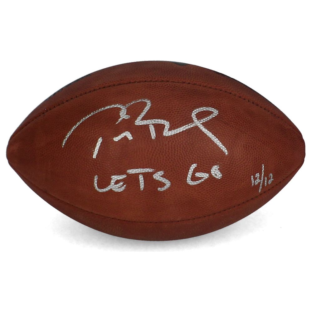 Tom Brady Autographed Lets Go Metallic Patriots Logo Football Fanatics LE 12/12