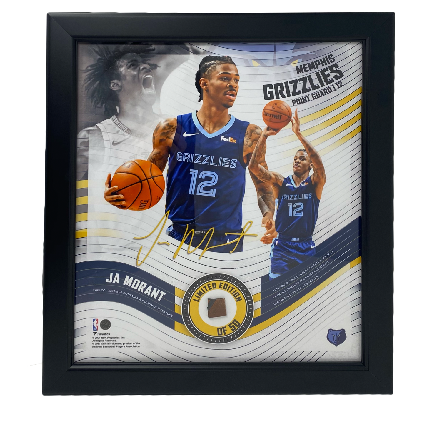 JA MORANT Memphis Grizzlies Framed 15" x 17" Game Used Basketball Collage LE 50