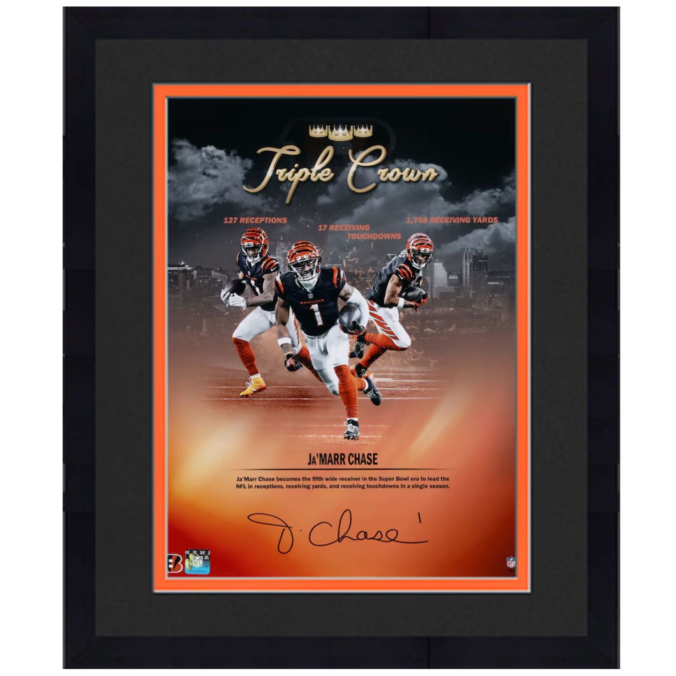Ja'Marr Chase Autographed Cincinnati Bengals 13"x16" Framed Triple Crown 11" x 14" Photo Fanatics