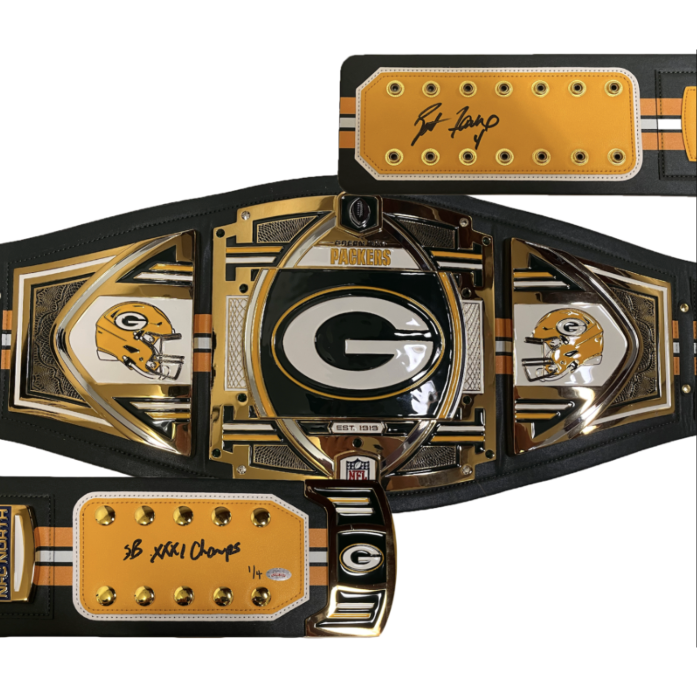 Brett Favre Autographed "SB XXXI Champs" Packers WWE Belt Beckett LE 1/4