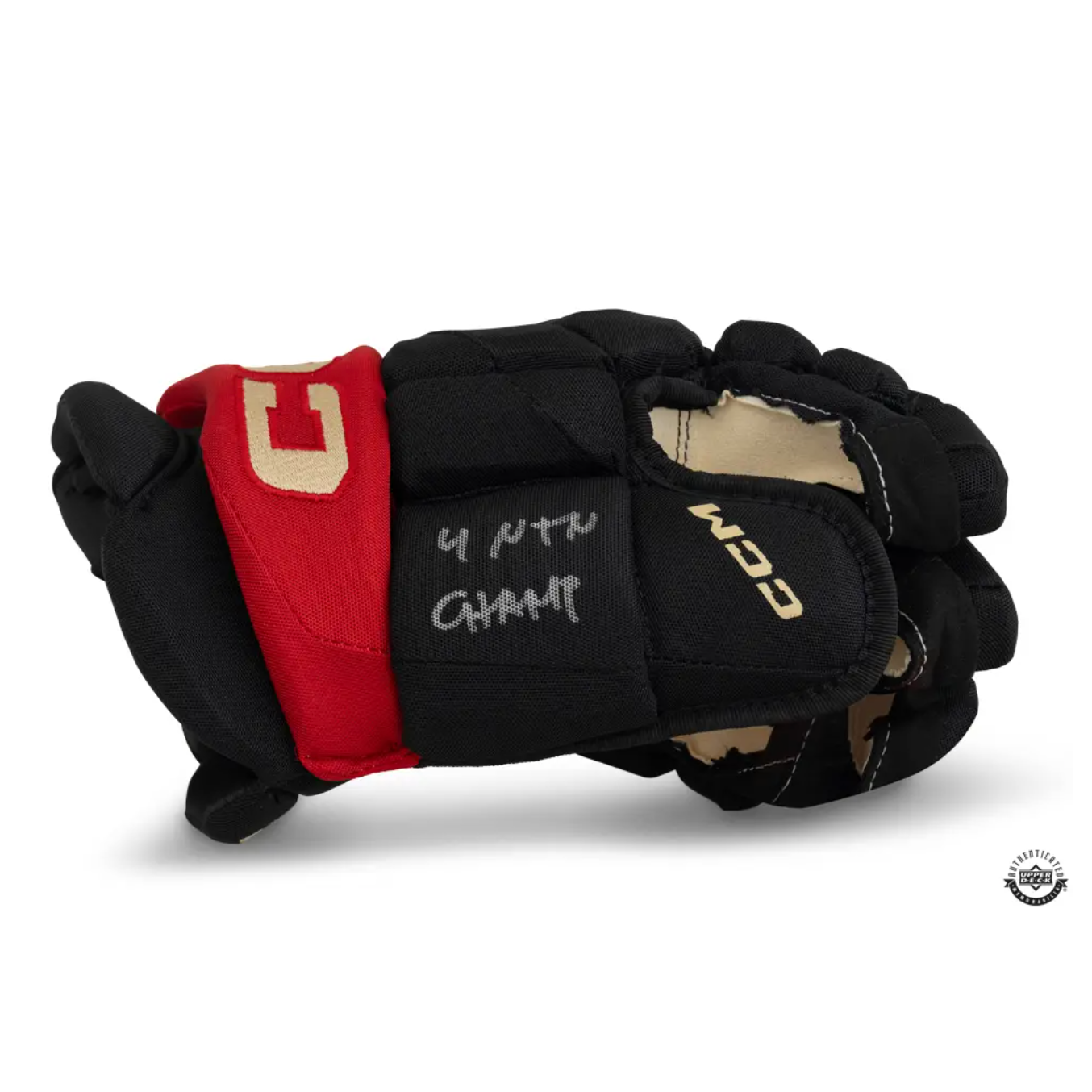 Connor McDavid Autographed & Inscribed “4 NTN CHAMP” CCM Black Tacks X Authentic Gloves UDA