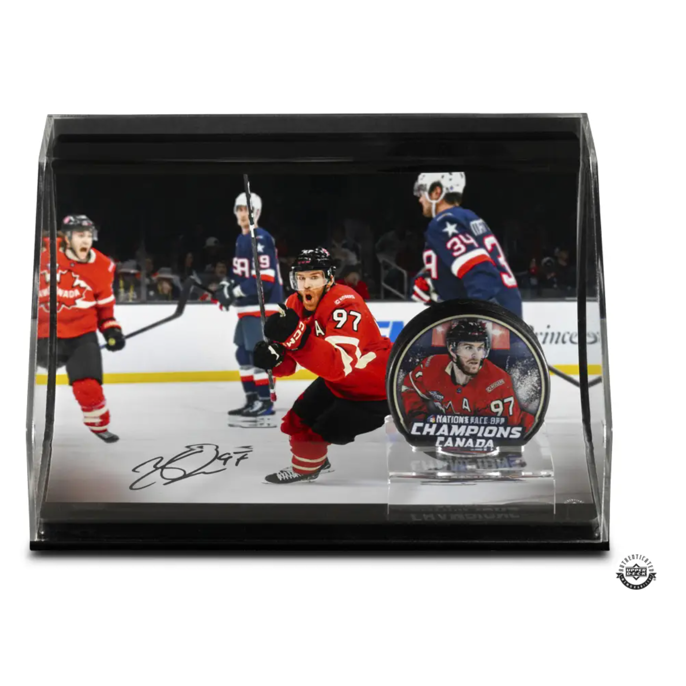 Connor McDavid Autographed “Canadian Star” Curve Display with 10" x 8" Photo and unsigned puck UDA