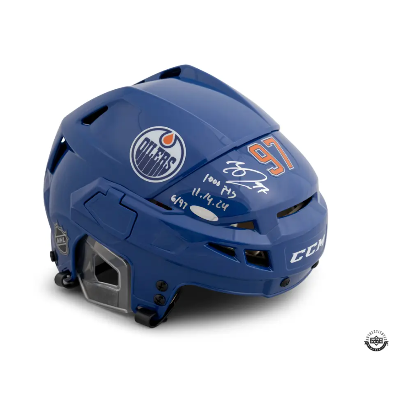 Connor McDavid Autographed & Inscribed “1,000 POINTS 11.14.24” CCM Edmonton Oilers Authentic Helmet UDA
