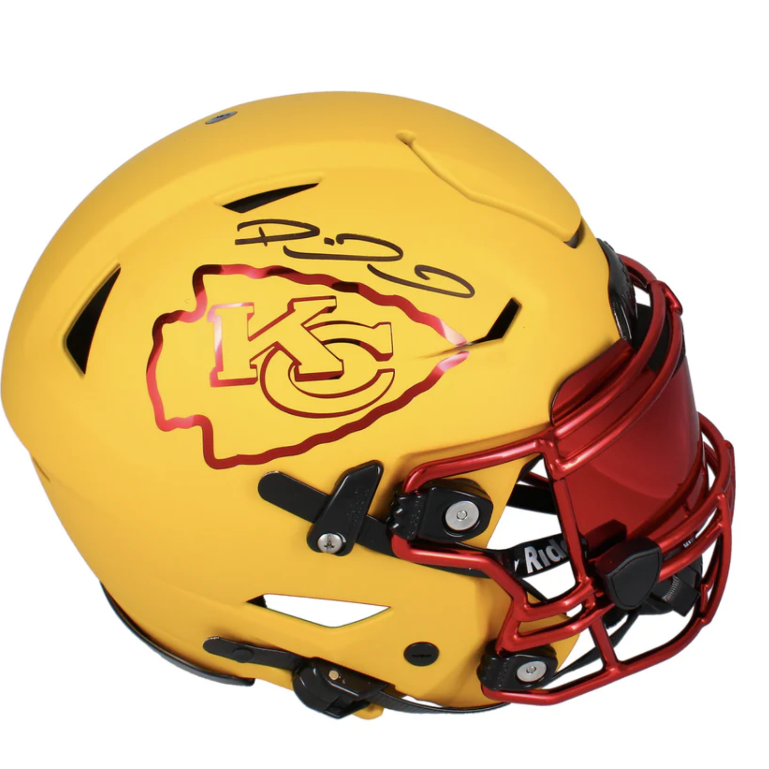 Patrick Mahomes Autographed Kansas City Chiefs Yellow Matte w/ Red Chrome Inlay Visor Speed Flex Authentic Helmet Becket LE 15