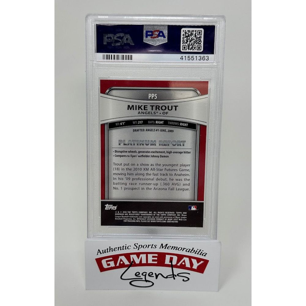 Mike Trout Los Angeles Angels 2010 Bowman Platinum Prospects #PP5 PSA Mint 9