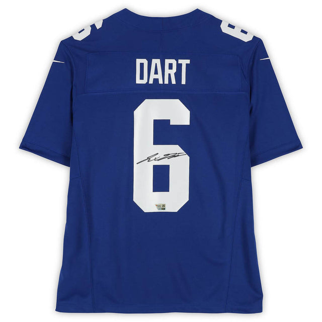 Jaxson Dart Autographed New York Giants Blue Nike Vapor Fuse Limited Jersey Fanatics