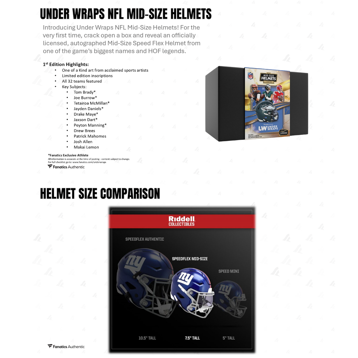 2026 Under Wraps Autographed Mid-Size MIDI Helmet (Brady, Mahomes, etc) Fanatics