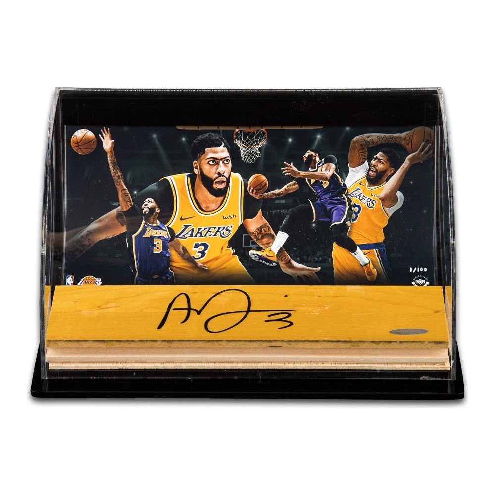 ANTHONY DAVIS Autographed Los Angeles Lakers NBA Game-Used Floor With “Rim Protection” 10x8 Photo Curve Display UDA