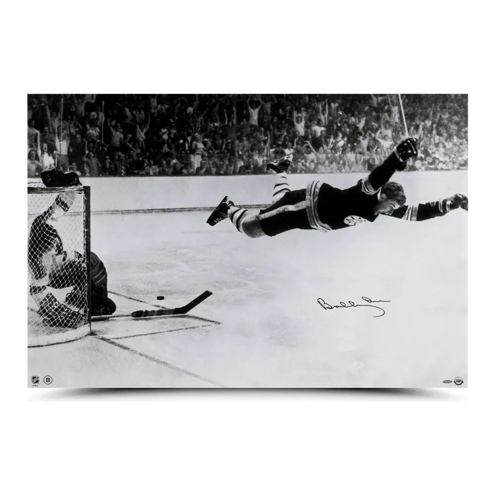 BOBBY ORR Autographed Boston Bruins “Diving Goal” 45x30 Photo UDA
