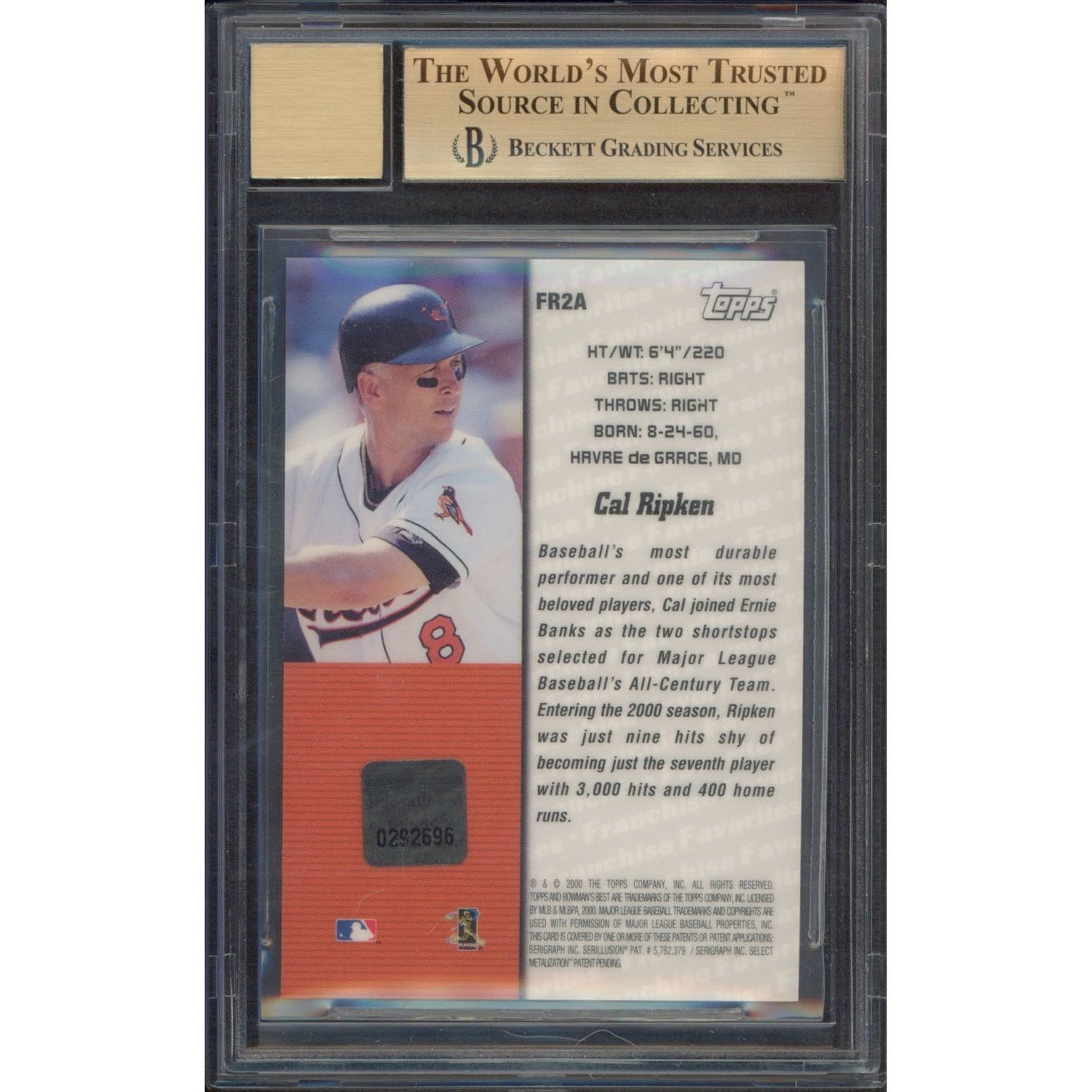 CAL RIPKEN Jr. Baltimore Orioles Autographed 2000 Bowman's Best Card BECKETT 9.5