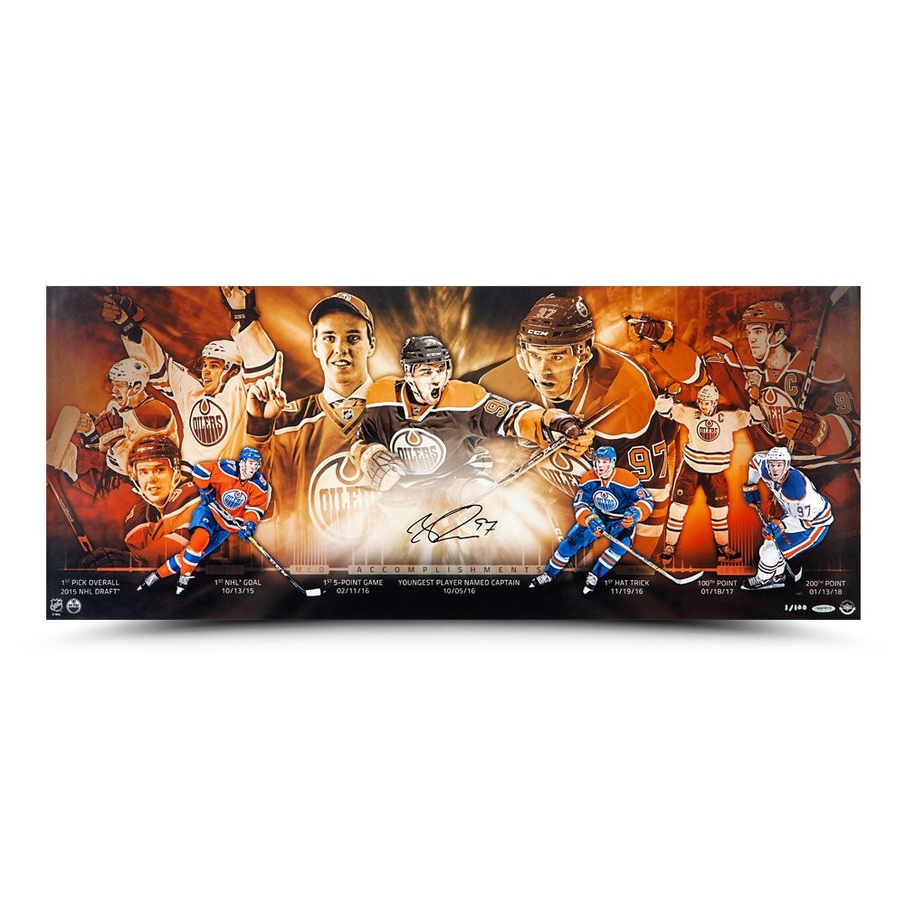 CONNOR McDAVID Edmonton Oilers Autographed "Accomplishments" 36" x 15" Photograph UDA LE 100